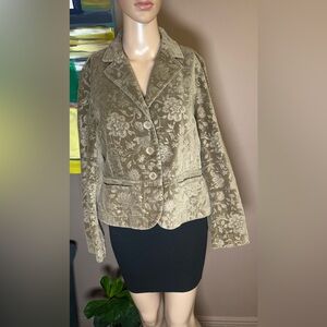 Talbots Olive Velvet Floral 3 Button Blazer  Cotton Size 8 Petite